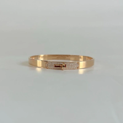 Pre-owned Hermes 18k Rose Gold W/61 Diamonds Kelly Bracelet