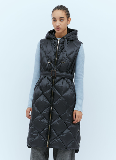 Shop Max Mara Long Quilted Gilet In Black