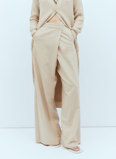 Shop Max Mara Tailored Wrap Cashmere Pants In Beige