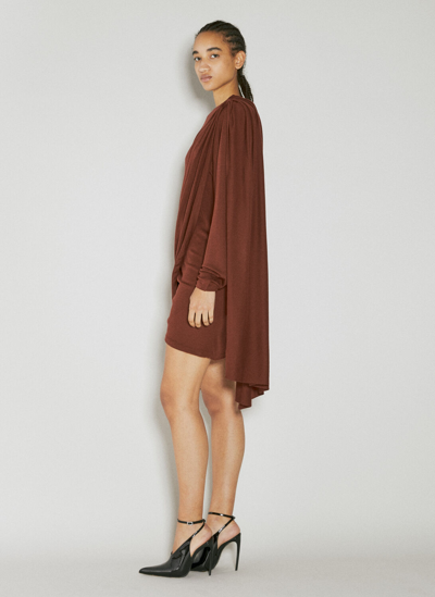 Shop Saint Laurent Draped Wool Dress In Red