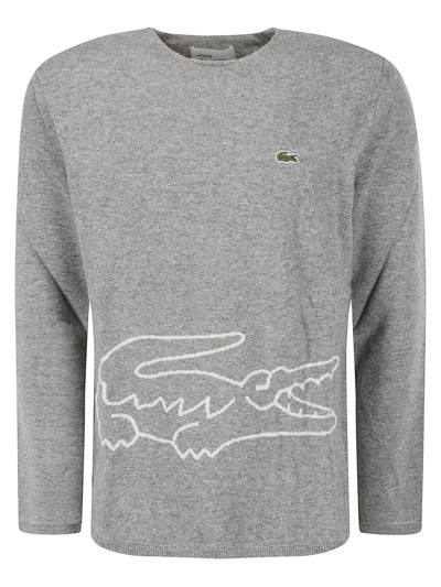 Shop Comme Des Garçons X Lacoste Logo Intarsia Knitted Jumper In Grey