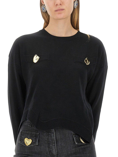 Shop Moschino Asymmetric Hem Crewneck Knitted Jumper In Nero