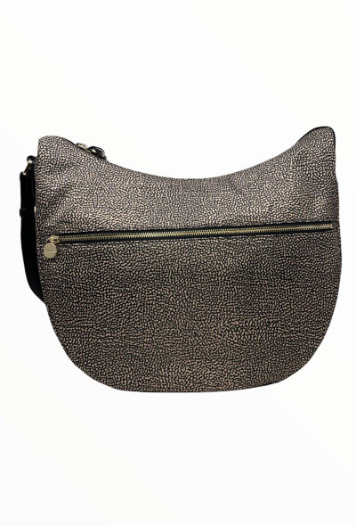 Shop Borbonese Zipped Medium Shoulder Bag In Natural