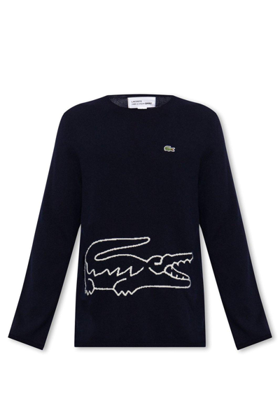 Shop Comme Des Garçons X Lacoste Logo Intarsia Knitted Jumper In Navy