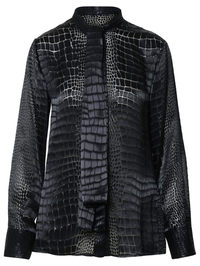 Shop Versace Croco Black Silk Blend Shirt