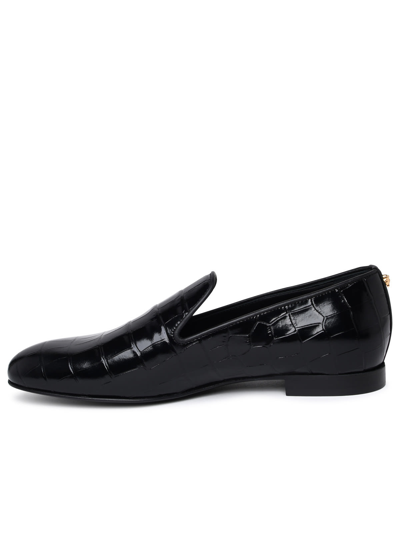 Shop Versace Black Calf Leather Loafers