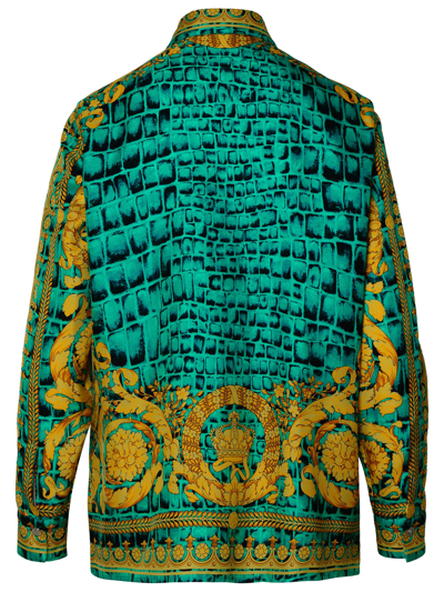 Shop Versace Baroccodile Multicolored Silk Shirt In Green