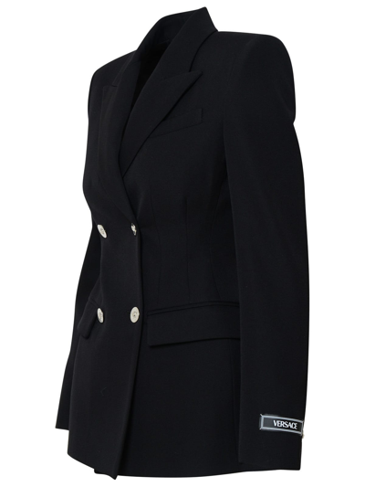 Shop Versace Blazer In Pure Black Virgin Wool