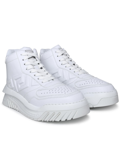 Shop Versace Greca Odissea High Sneakers In White Calf Leather