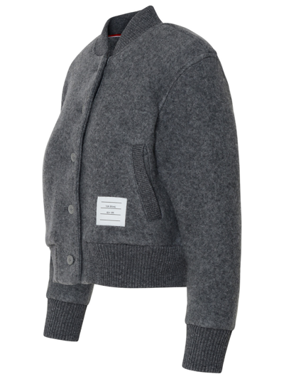 Shop Thom Browne Grey Wool Bomber Jacket