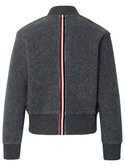 Shop Thom Browne Grey Wool Bomber Jacket
