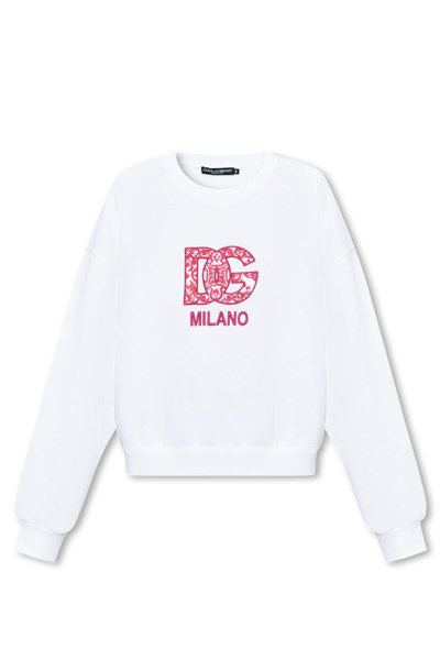 Shop Dolce & Gabbana Logo Embroidered Oversized Sweatshirt In White