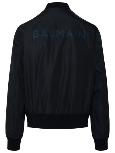 Shop Balmain Navy Nylon Bomber Jacket In Blue