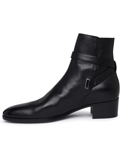 Shop Saint Laurent Dorian Black Calf Ankle Boots