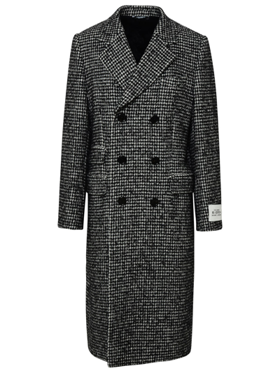 Dolce & Gabbana Double-breasted Wool Houndstooth Coat In Black