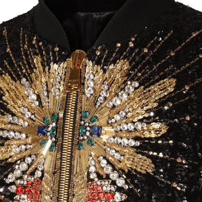 Shop Balmain Sequin Embellished Zipped Jacket In Black/gold