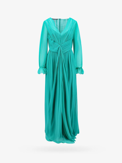 Shop Alberta Ferretti V-neck Long Sleeves Silk Closure With Zip Long Dresses In Green