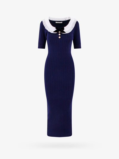 Shop Alessandra Rich Short Sleeve Long Dresses In Blue