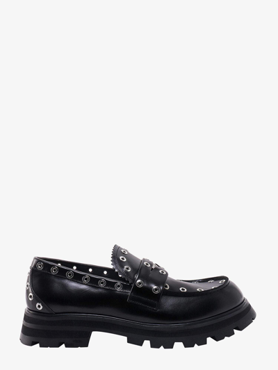 Shop Alexander Mcqueen Leather Stitched Profile Loafers In Black