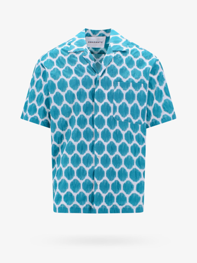 Shop Amaranto Short Sleeve Cotton Shirts In Blue