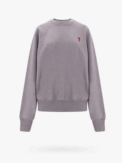 Shop Ami Alexandre Mattiussi Crew Neck Long Sleeves Regular Fit Ribbed Profile Sweatshirts In Grey