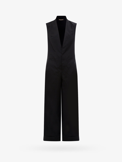 Shop Ann Demeulemeester V-neck Sleeveless Cotton Closure With Buttons Jumpsuits In Black