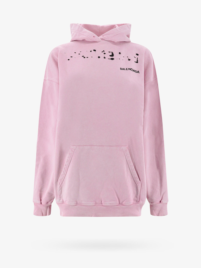 Shop Balenciaga Long Sleeves Cotton Hooded Sweatshirts In Pink