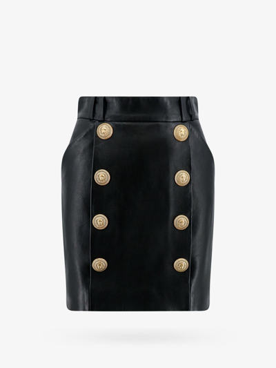 Shop Balmain High Waist Leather Closure With Zip Lined Skirts In Black