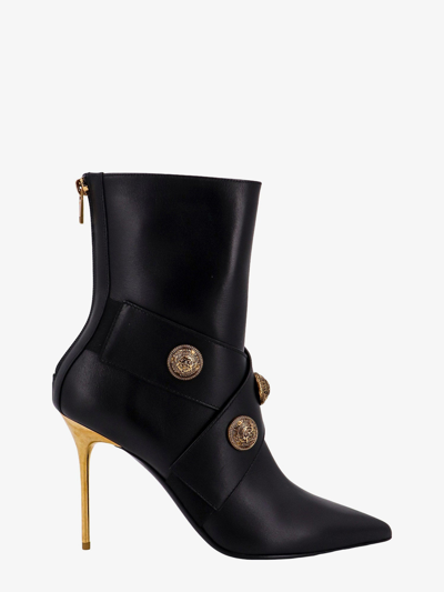 Shop Balmain Stiletto Heel Leather Closure With Zip Boots In Black