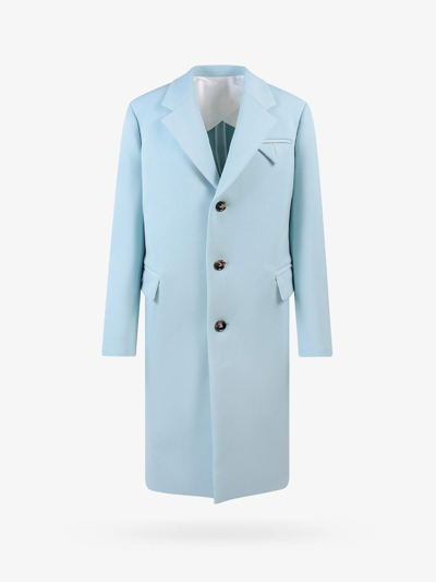 Shop Bottega Veneta Closure With Buttons Classic Lapel Coats In Blue