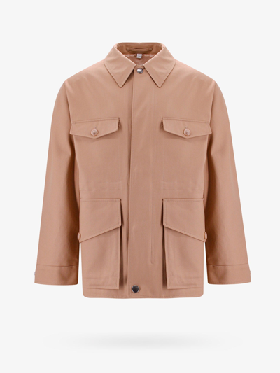 Shop Burberry Cotton Closure With Snap Buttons Jackets In Beige