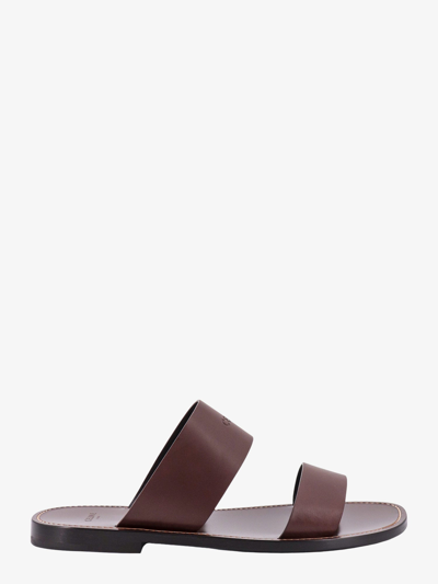 Shop Celine Squared Toe Leather Sandals In Brown