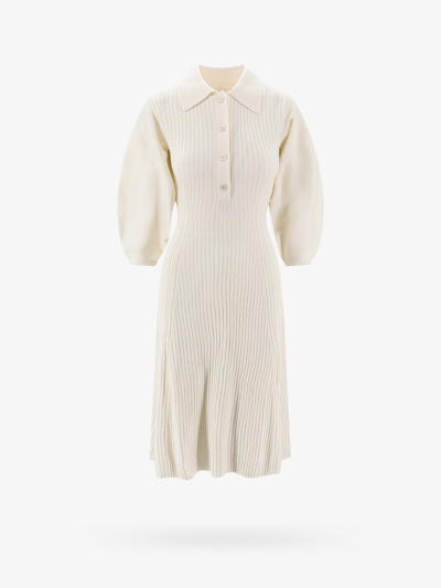 Shop Chloé Wool Closure With Buttons Flared Dresses In White