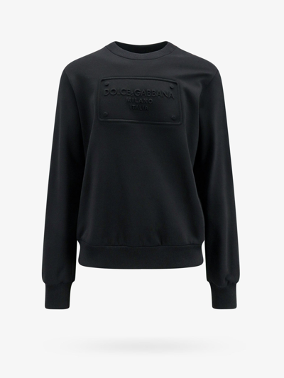 Shop Dolce & Gabbana Crew Neck Long Sleeves Cotton Embossed Logo Sweatshirts In Black