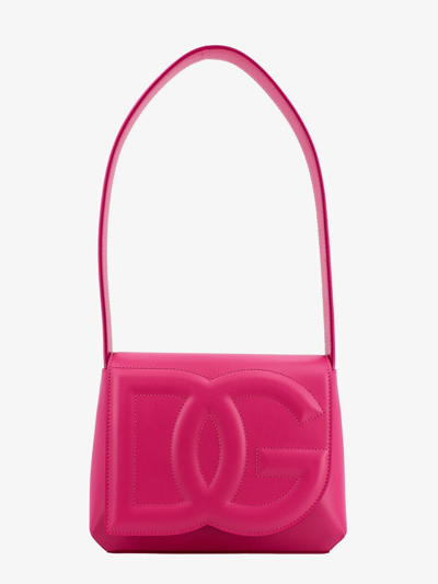 Shop Dolce & Gabbana Leather Embossed Logo Shoulder Bags In Pink
