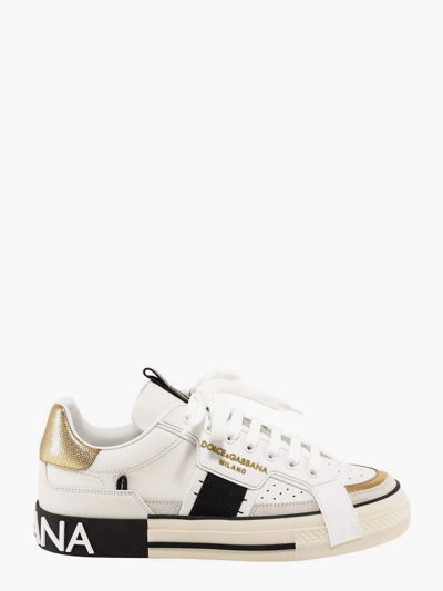 Shop Dolce & Gabbana Leather Lace-up Embossed Logo Sneakers In White