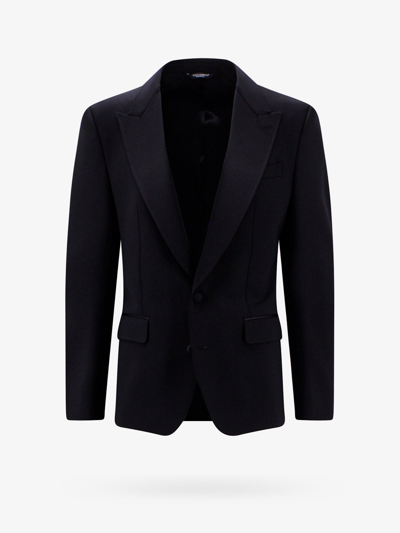 Shop Dolce & Gabbana Satin Peak Lapel Blazers E Vests In Black