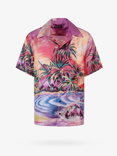 Shop Dolce & Gabbana Short Sleeve Silk Shirts In Multicolor