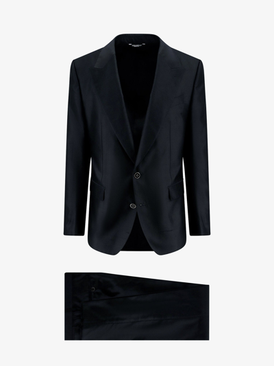 Shop Dolce & Gabbana Silk Peak Lapel Suits In Black