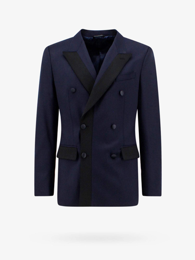 Shop Dolce & Gabbana Silk Peak Lapel Blazers E Vests In Blue