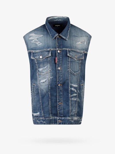 Shop Dsquared2 Closure With Metal Buttons Destroyed Effect Jackets In Blue