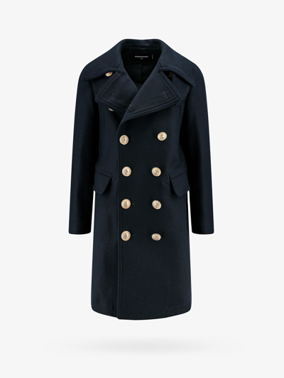Shop Dsquared2 Double-breasted Lined Coats In Blue
