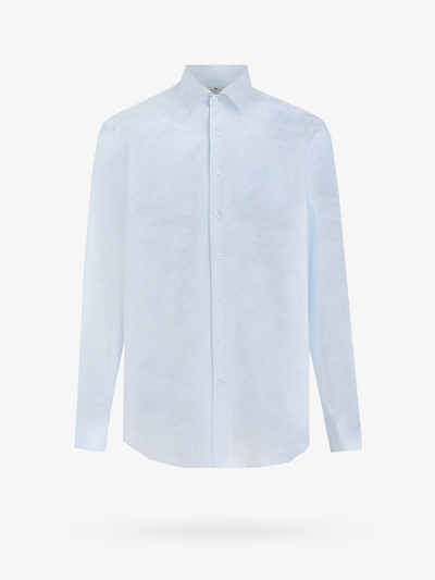 Shop Etro Long Sleeves Regular Fit Cotton Shirts In Blue