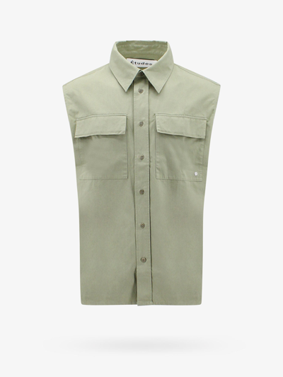 Shop Etudes Studio Cotton Closure With Buttons Stitched Profile Shirts In Green