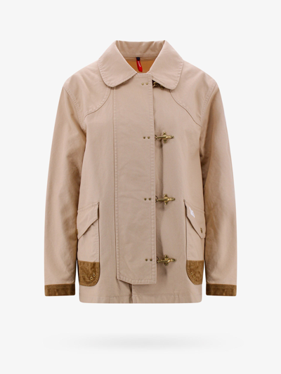 Shop Fay Cotton Closure With Snap Buttons Jackets In Beige