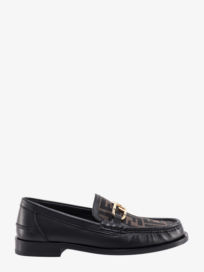 Shop Fendi Leather Stitched Profile Loafers In Brown