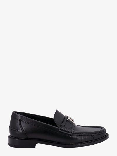 Shop Fendi Leather Stitched Profile Loafers In Black