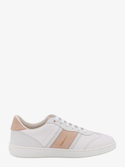 Shop Ferragamo Rounded Toe Leather Lace-up Sneakers In White