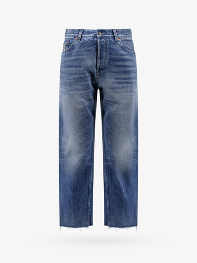Shop Gucci Cotton Closure With Metal Buttons Jeans In Blue