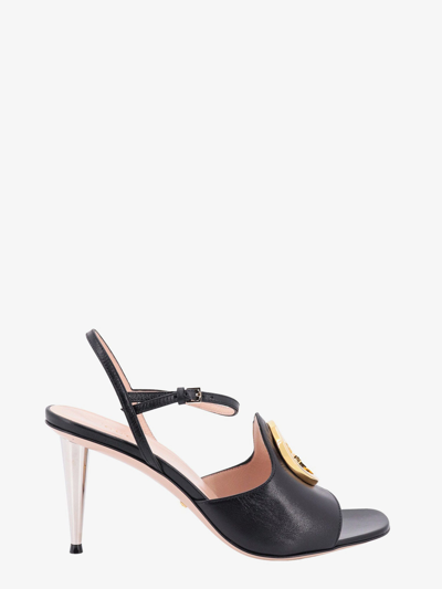 Shop Gucci Squared Toe Stiletto Heel Leather Sandals In Black